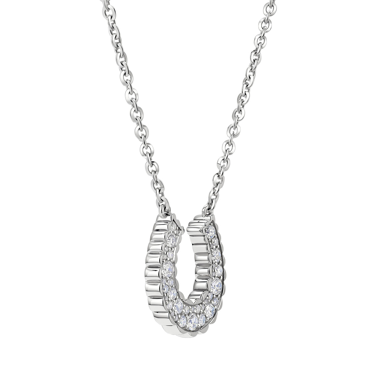Silver Domed Petal Horseshoe Pendant