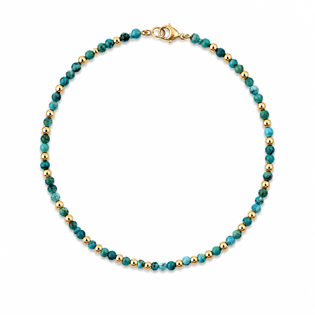 Turquoise & Gold Beaded Anklet